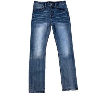 BKE Jake Jeans Mens 34W 34L Medium Blue‎ Whisker Straight Stretch Denim Cotton